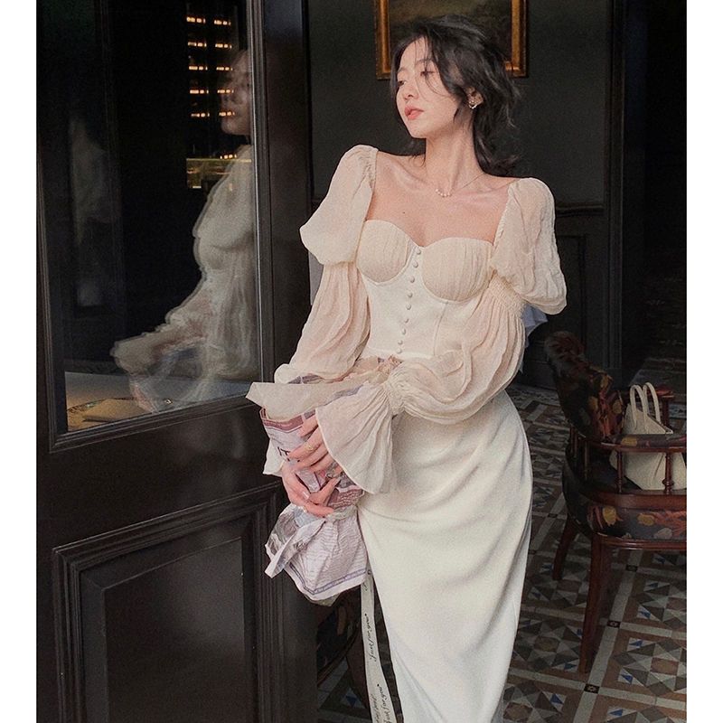 2025新入荷パーティー ウエディング 長袖 白 二次会 結婚式 パーティー 安い エンパイア フォトウエ ドレス 5,030円