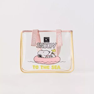 夏の透明素材ピンクの浮き輪スヌーピープリント子供かわいいドーパミン女性手提げ袋レジ袋