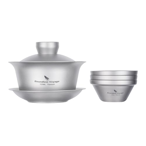 チタン 蓋碗 中国茶器 満水125ml ダブルウォール茶碗 耐熱 保温 超軽量 錆びない 急須 携帯用茶具 お家 事務所 旅行用 茶器 アウトドア キャンプ用品 持ち運び便利 収納袋付き (蓋碗 湯呑