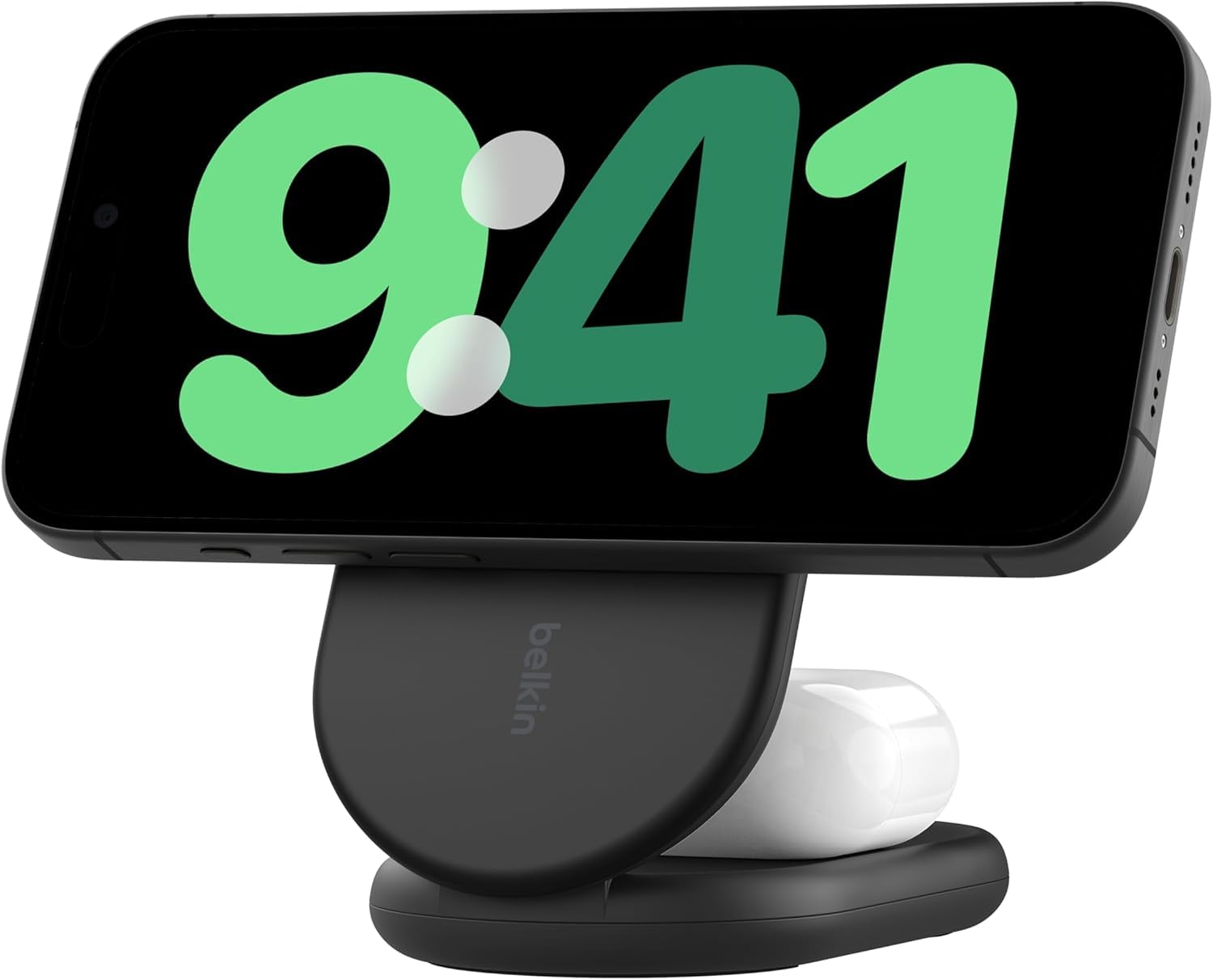 【Amazon.co.jp限定】 Belkin 2 in 1 Qi2公式認証 ワイヤレス充電スタンド MagSafe対応 iPhone 17 16～12 スマホ(最大15W高速充電) AirPods等