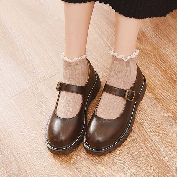 新品推奨アクション起こそうワンストラップ シューズ かわいい パンプス ロリータ メイド靴 女の子 エナメル 黒 ブラック ブラウン レディース【22.5 25.0】