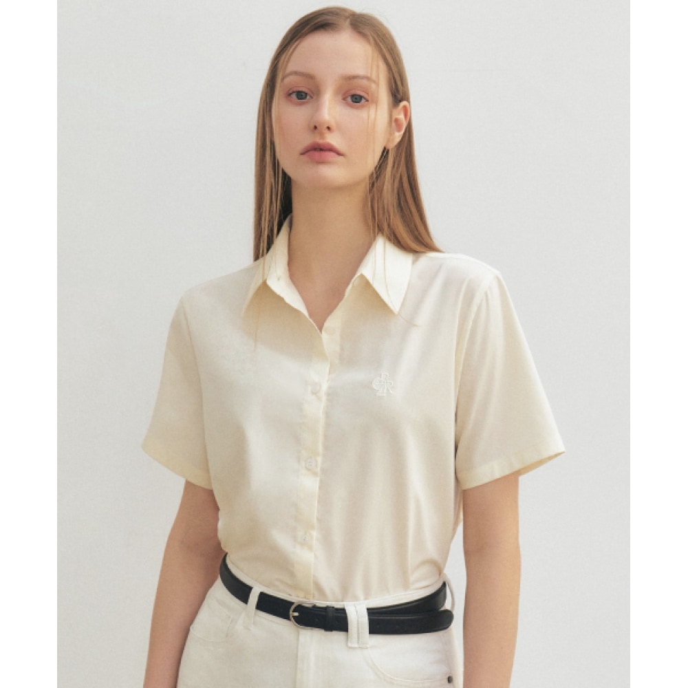 シティブリーズリンクルフリー半袖クロップシャツ_レモン