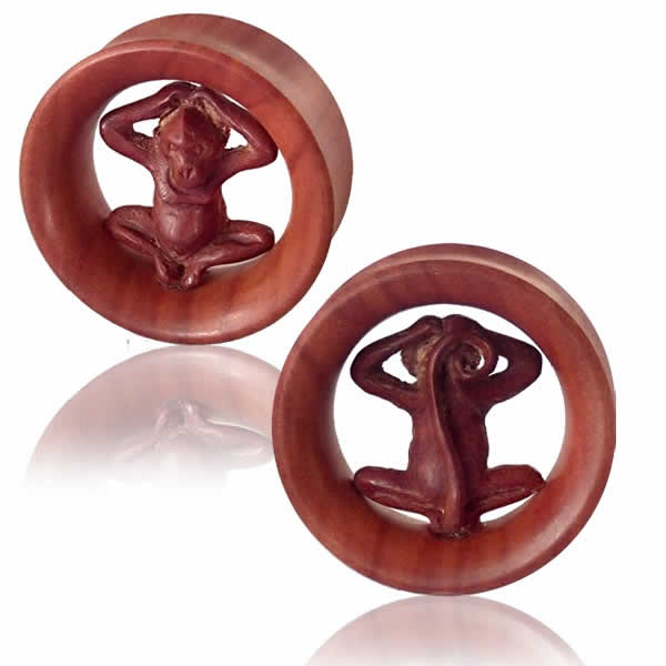 金属アレルギー対応 ボディピアス フィギアウッドプラグ 猿 モンキー 18mm 20mm 男性 女性
