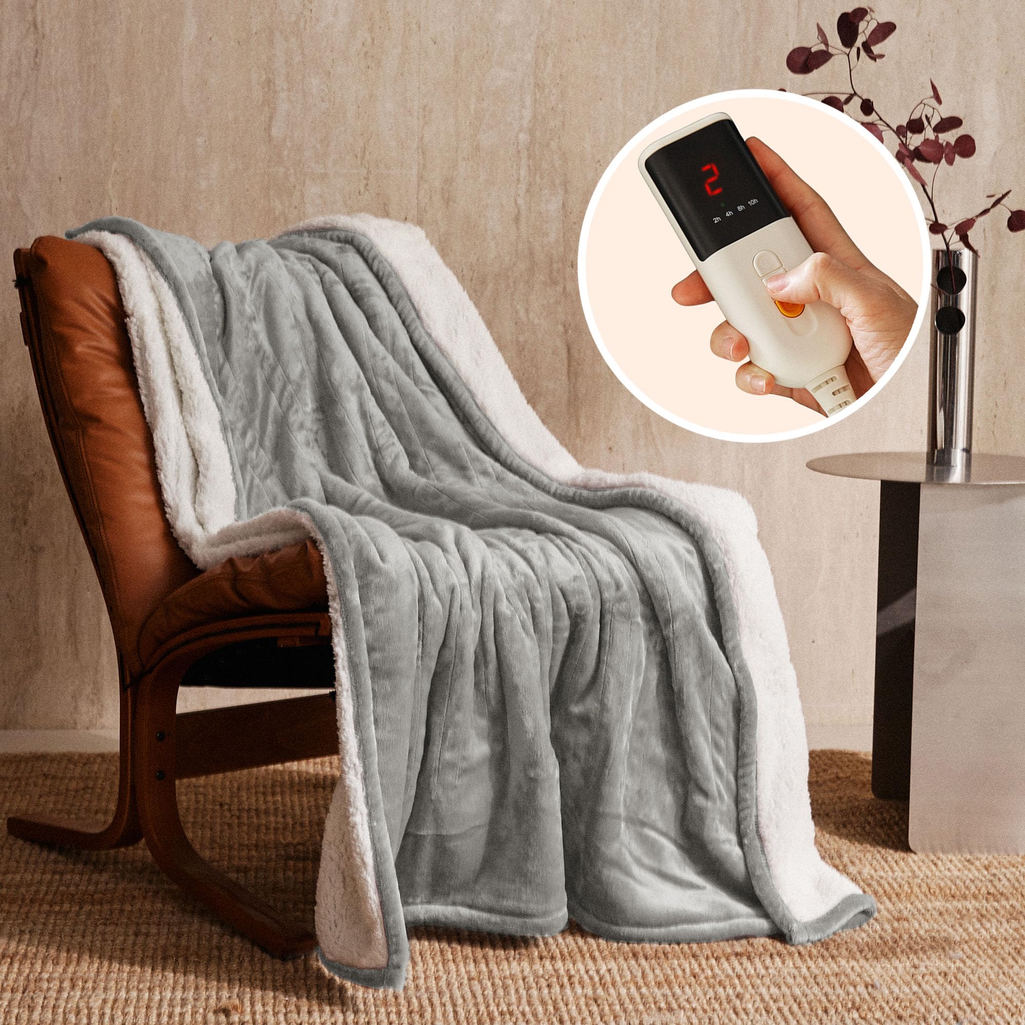 Jets Home 電気掛・敷毛布 -180×130cm 電気ブランケット 6段階温度調整＆10時間タイマー設定機能 自動オフ 速暖 洗い可能 省エネ 節電 防寒対策 暖房器具（グレー）
