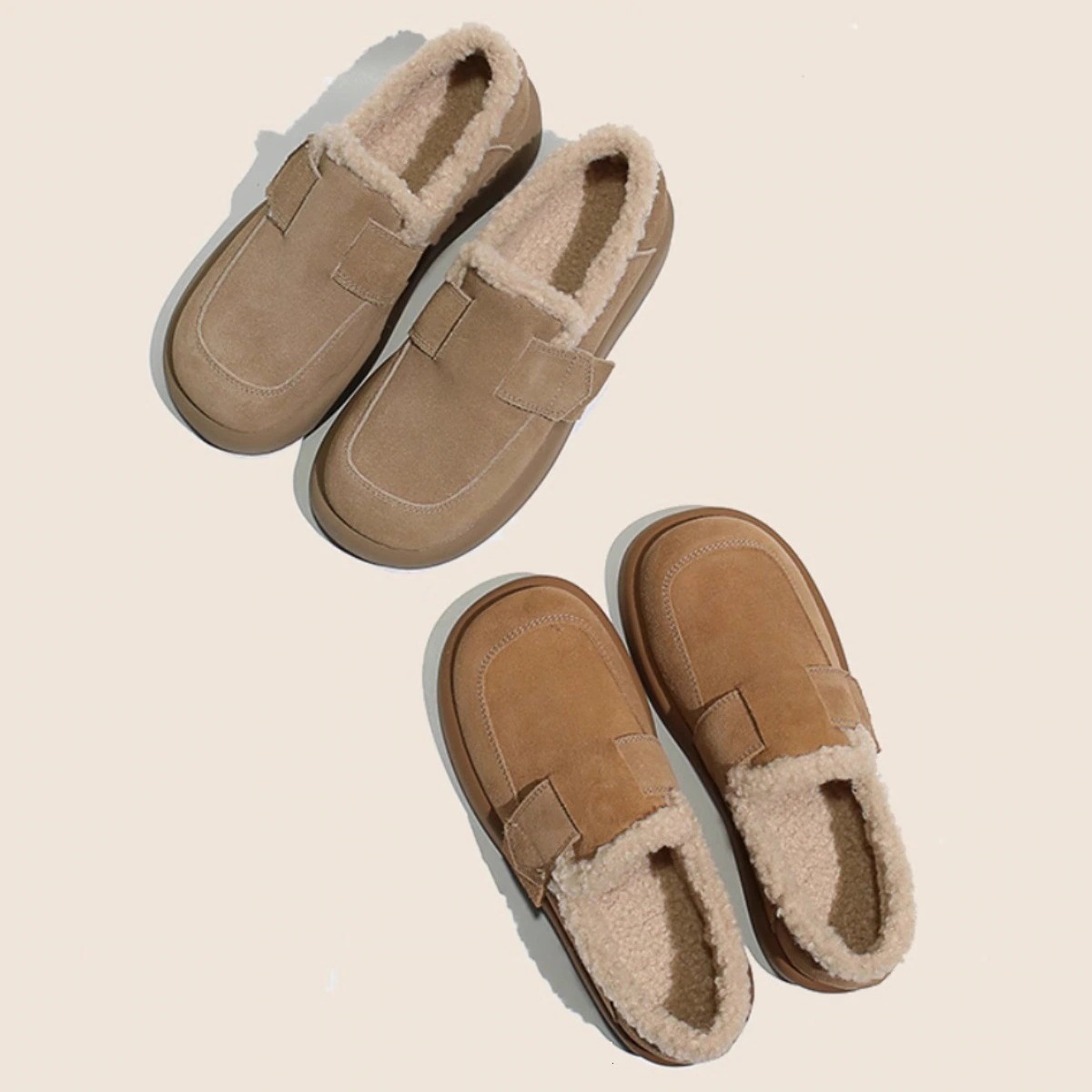 柔らかい皮ローファーの新型厚底シューズ滑り止めス裏起毛パンプス