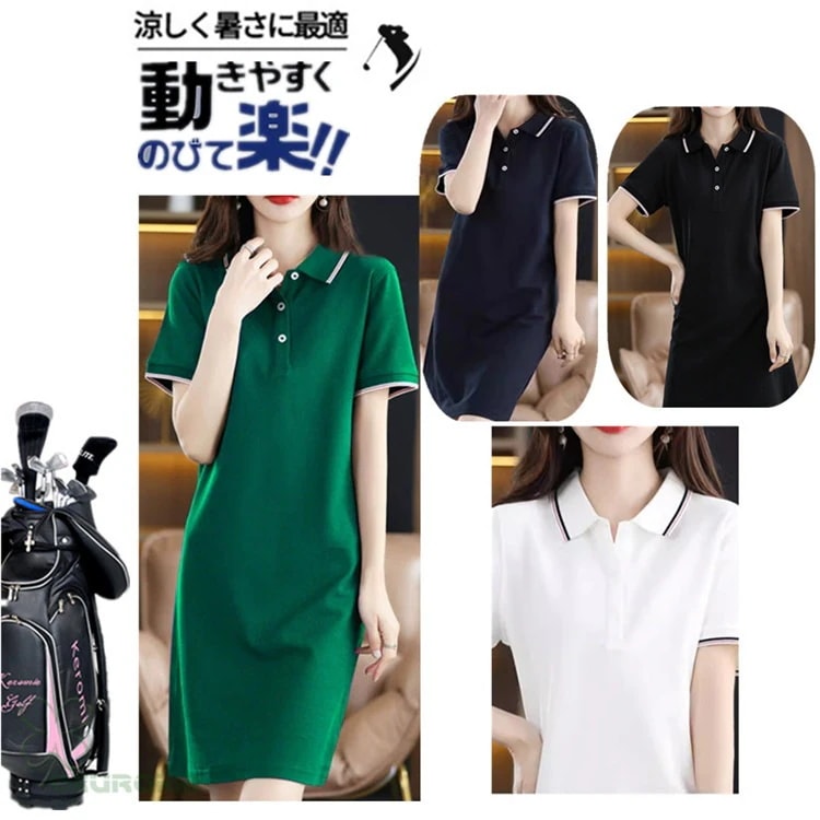 ゴルフウェア レディース ゴルフ ドレス ワンピース 丈長め ゴルフ スカート 半袖ワンピース 春 夏 新作 立体裁断2505gfop06