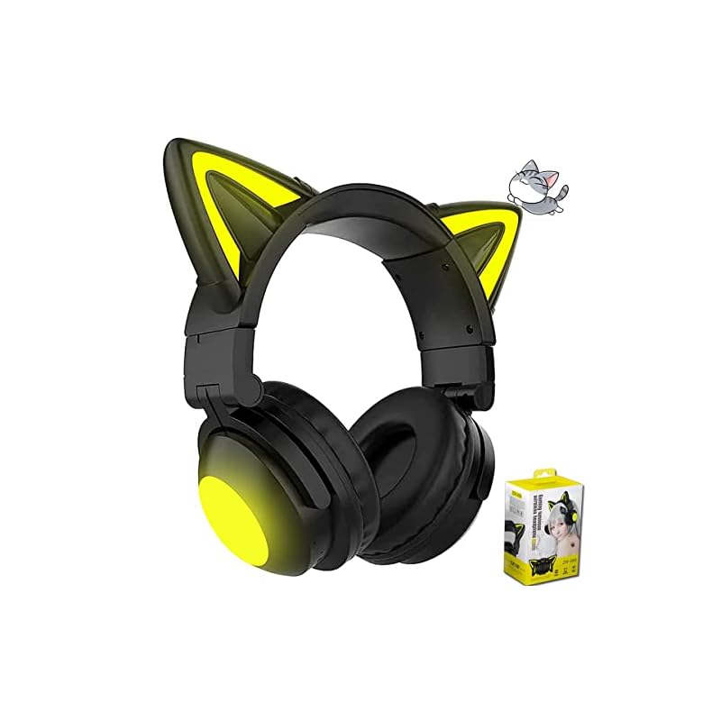 GHDVOP ヘッドホン Bluetooth5.0 猫耳ヘッドホン 猫耳イヤホン 可愛い ゲーミングヘッドセット 有線/無線両用 伸縮式 折り畳み式 マイク内蔵 LEDランプ 7色 自由変換 キラキラ