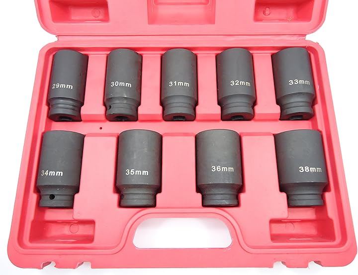 1/2 インパクトソケットセット インパクト用 ディープソケット ソケットレンチ (ブラック, 29mm30mm31mm32mm33mm34mm35mm36mm38mm)