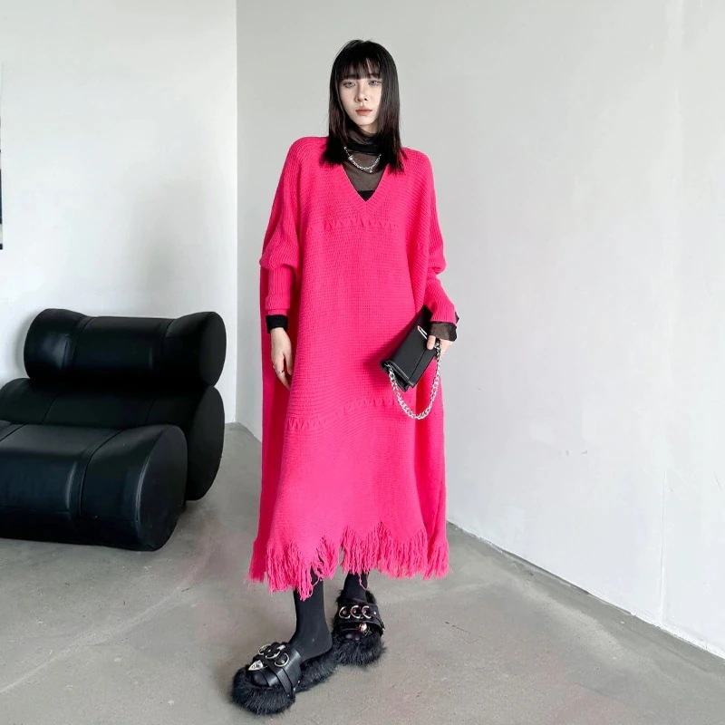 新作 おしゃれ オシャレ ワンピース ロングワンピース ニットワンピース 気質 高級感 百掛け Vネック 大きめサイズ ワンピース30%制限 7,682円