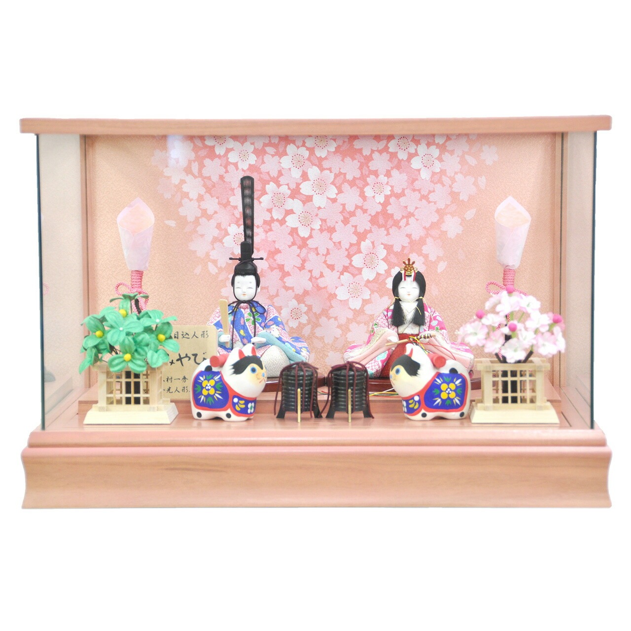 雛人形 ひな人形 お雛様 おひなさま かわいい 手作り 2025年 新作 送料無料 コンパクト ミニ 初節句 ひな祭り 木目込 一秀 二人 2人 ケース ピンク 男雛 女雛 狛犬 こま犬 買得 お得