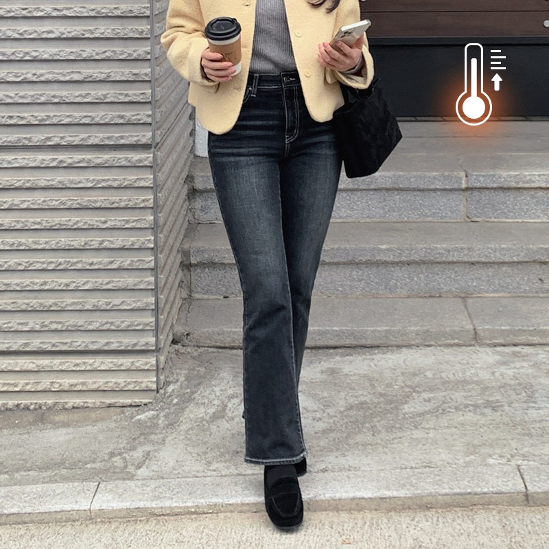 [tje0481] 韓国ファッション起毛バンディングブーツカットデニムパンツ