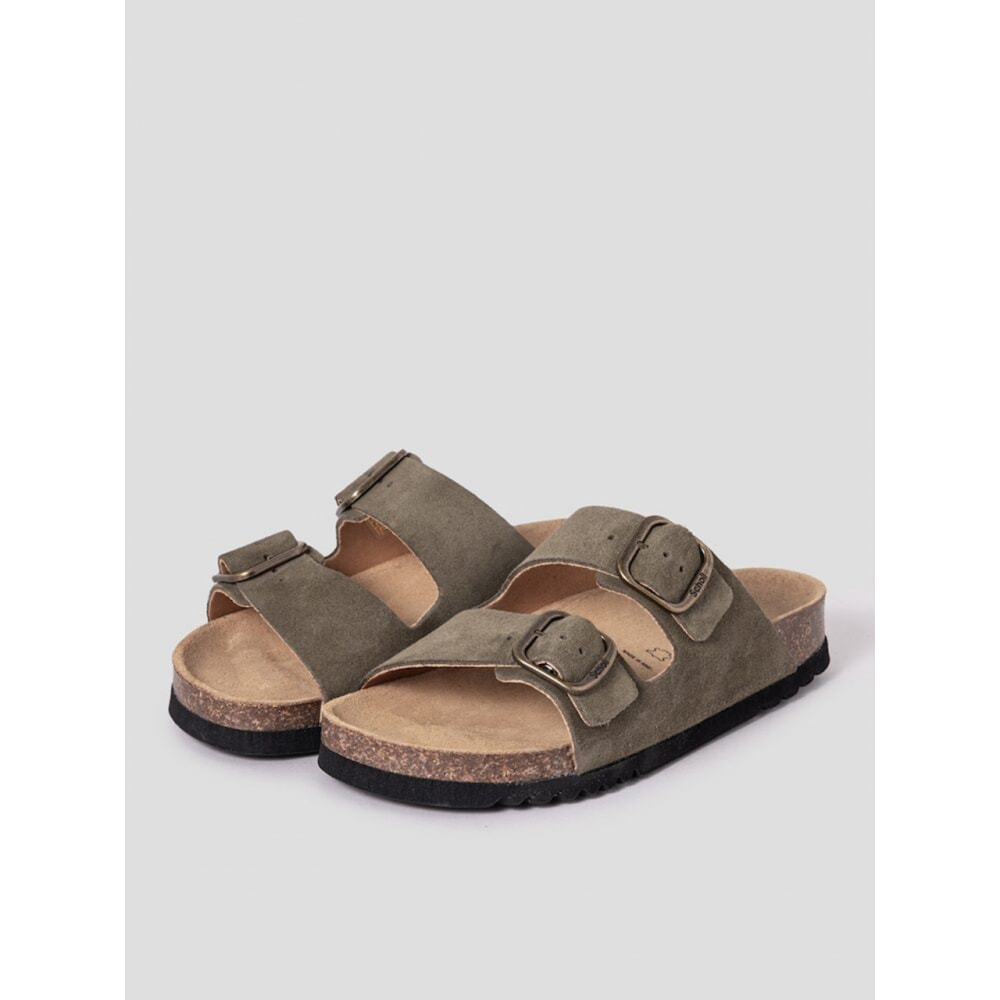 Scholl (レディース) コルクツーストラップサンダルカーキ (HH54K2C18H)