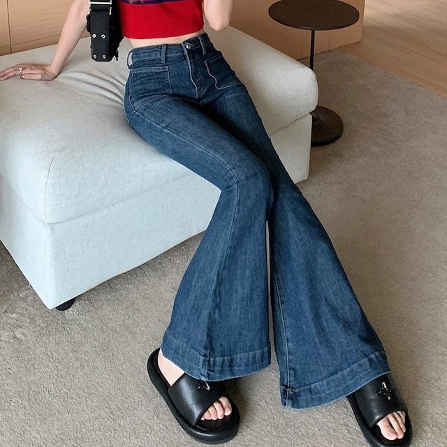 2024春夏パンツ デニム ジーンズ スキニー ワイドレッグハイウエスト 脚長効果 美脚効果 細見え 春 カジュアル 韓国ファッション レディース お出かけ