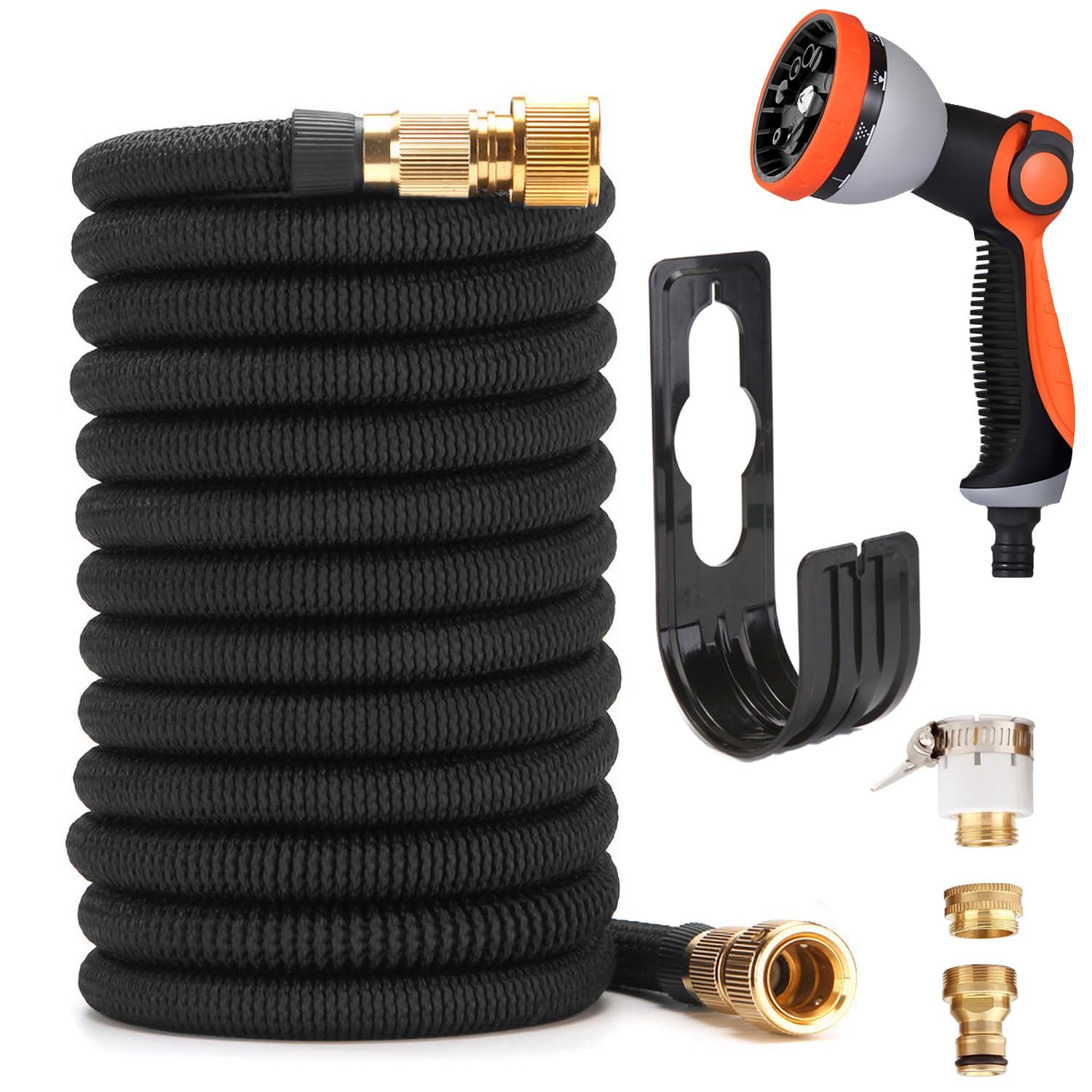 JIANLEI 伸びるホース 黒 散水ホース 金属コネクタ 3倍伸びる 10ｍから30ｍまで 洗車 水やり 庭 ベランダ 園芸 花壇 大掃除用