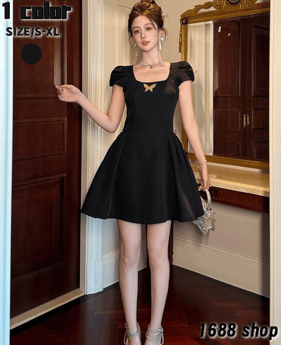 即日発送2025 ワンピース Aライン ミニ 姫系ワンピース　花柄　ワンピース インポート ひざ丈 ミドル丈 エレガント　韓国ファッション シンプル Vネック パーティドレス 袖あり　お嬢様 セクシー