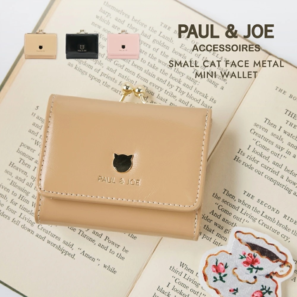 口金ミニ財布 三つ折り 牛革 PJA-W1162 スモールキャットフェイス P&J ACCESSOIRES レディース ブランド 財布 ウォレット 猫 ねこ