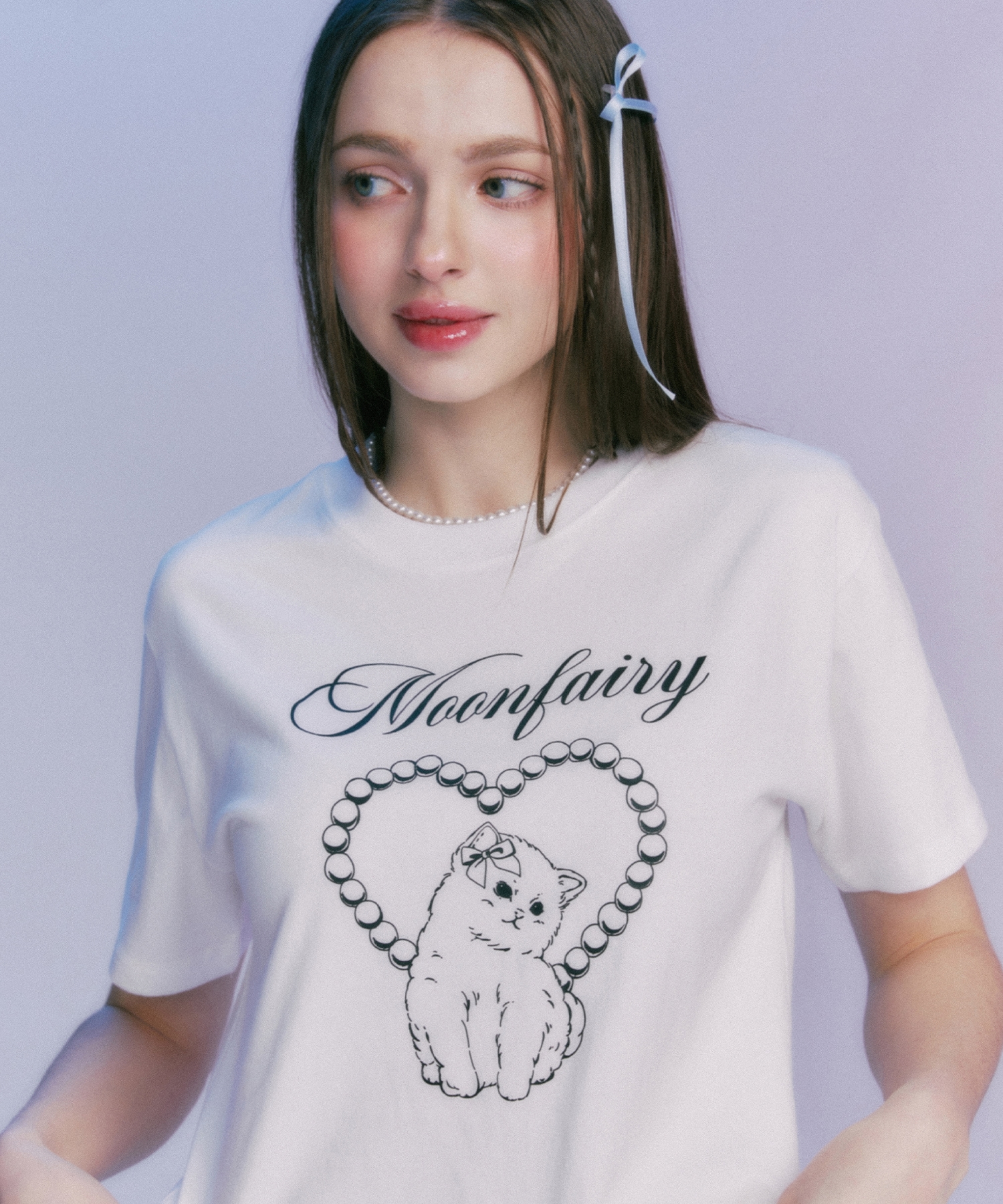 MF LINE HEART KITTY TEE-WHITE