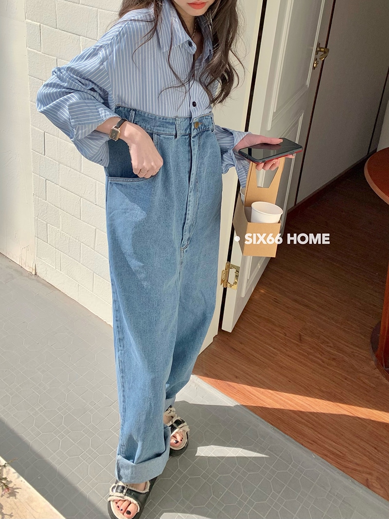 デニムジャンプスーツ 異素材MIX シャツデニムジャンプスーツ ジーンズ レディース ジャンプスーツ オールインワン D196