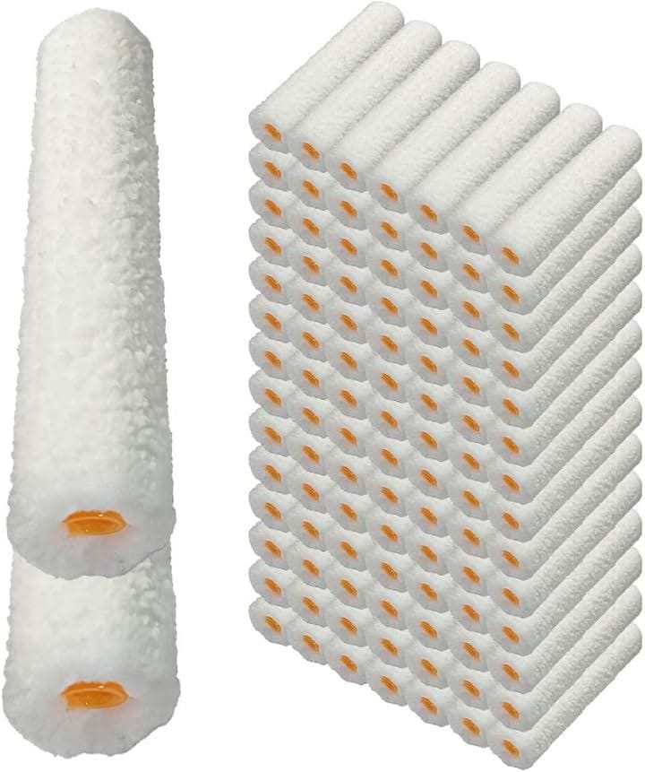 塗装ローラー マイクロファイバー スモール ペイント ペンキ 用品 6インチ 14ミリ 100本(ホワイト, 6インチ 14ミリ 100本)