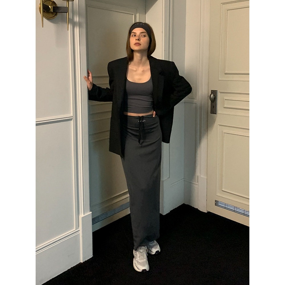 INJIACTIVEロゴジャージーマキシスカートチャコール