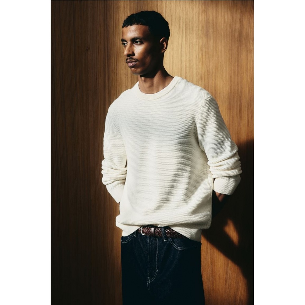 H&M ワッフルテクスチャセーターレギュラーフィットホワイト