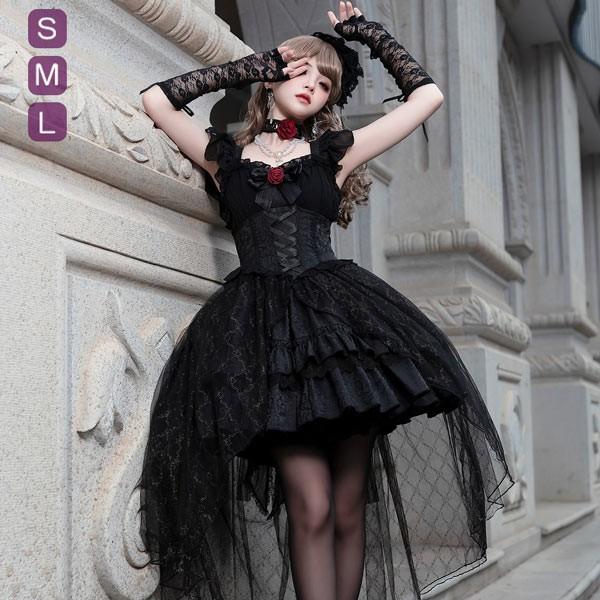 【人気製品 急速出荷】 ロリータ jsk ワンピース 可愛い プリンセスドレス お姫様 Lolita ロリータ服 リボン 黒 可愛い アイドル衣装 コスチューム コスプレ衣装