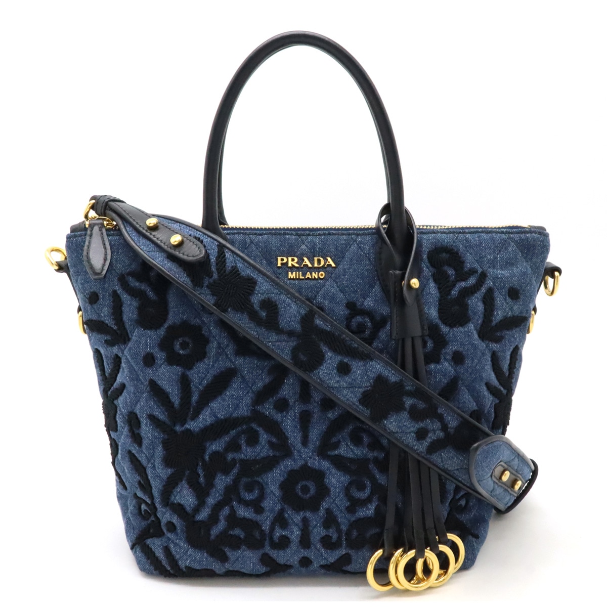 コルセール ハンドバッグ 2WAY ショルダーバッグ 刺繍 キルティング デニム レザー BLEU ブルー チャーム付 海外免税店購入品 1BA07