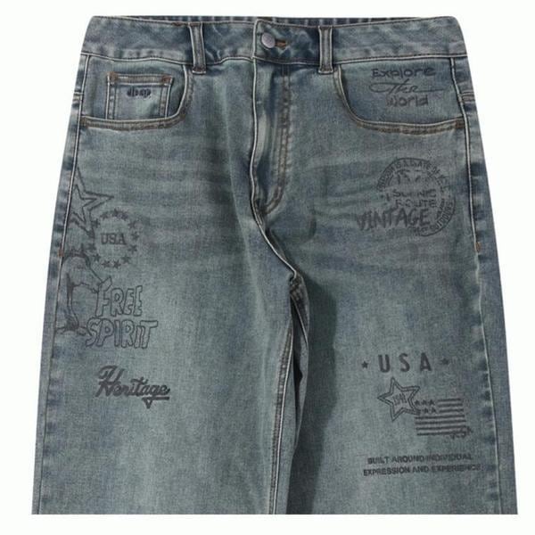 JEEP 男女兼用 プリント ワイド デニムパンツ ジーンズ_A JR1DPU511