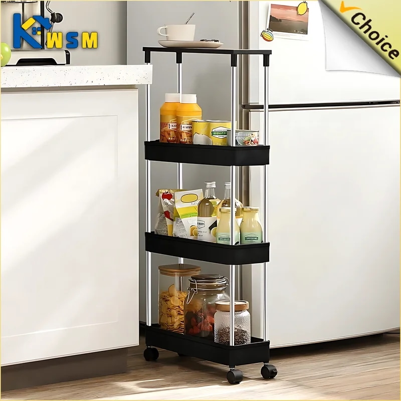 ホイール付きバスルーム収納ラック3または4層ローリングユーティリティカート多目的オーガナイザー