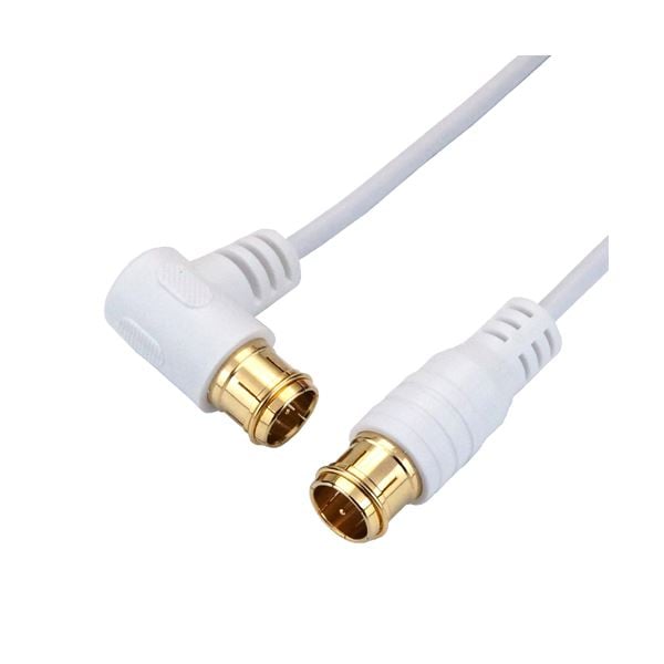 （まとめ）HORIC 極細アンテナケーブル 3m ホワイト 両側F型差込式コネクタ L字/ストレートタイプ HAT30-107LPWH(×5セット)