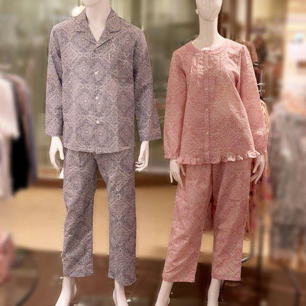 男性女性用コットンレーヨン模様捺染パジャマセット（WPA2514M/WPA2514W)