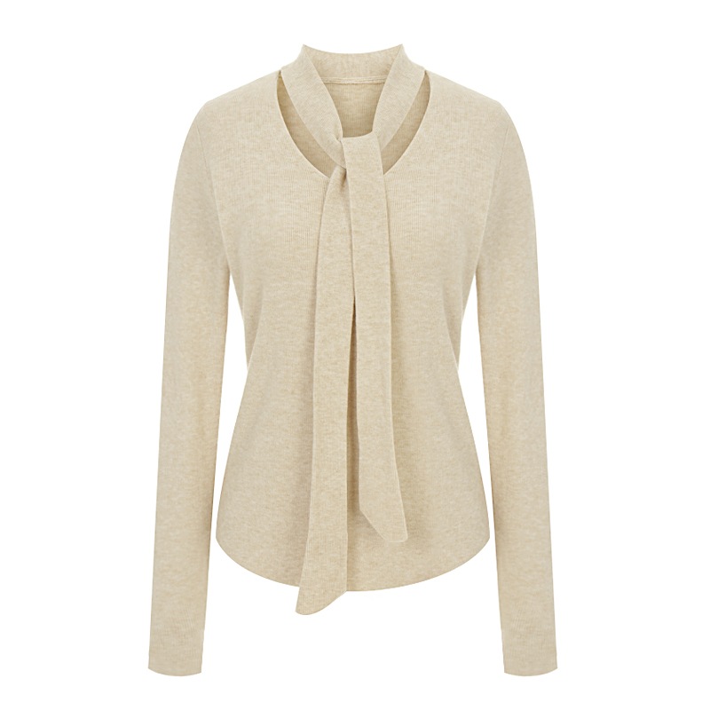 【メガ割 最大20％OFF】リボンタイ付き Vネックニット レディース 秋冬 長袖 フェミニン＆きれいめスタイル