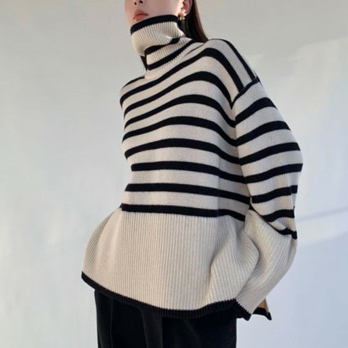 AW 2color ボーダー 切り替え ニット セーター レディース トップス 長袖 カジュアル かわいい フェミニン きれいめ 大人可愛い 上品 きれいめカジュアル 大人ガーリー 大人カジュアル 韓