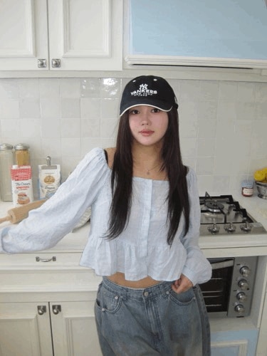 (桜ルックオフショルダー可能!!) スプリング チェック フリル ブラウス