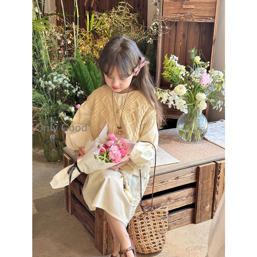 子供服 ワンピース キッズ 女の子 長袖 おしゃれ 韓国子供服 ジュニア 2点セット ベスト ニットセーター 子供ドレス カジュアル 可愛い 通学着
