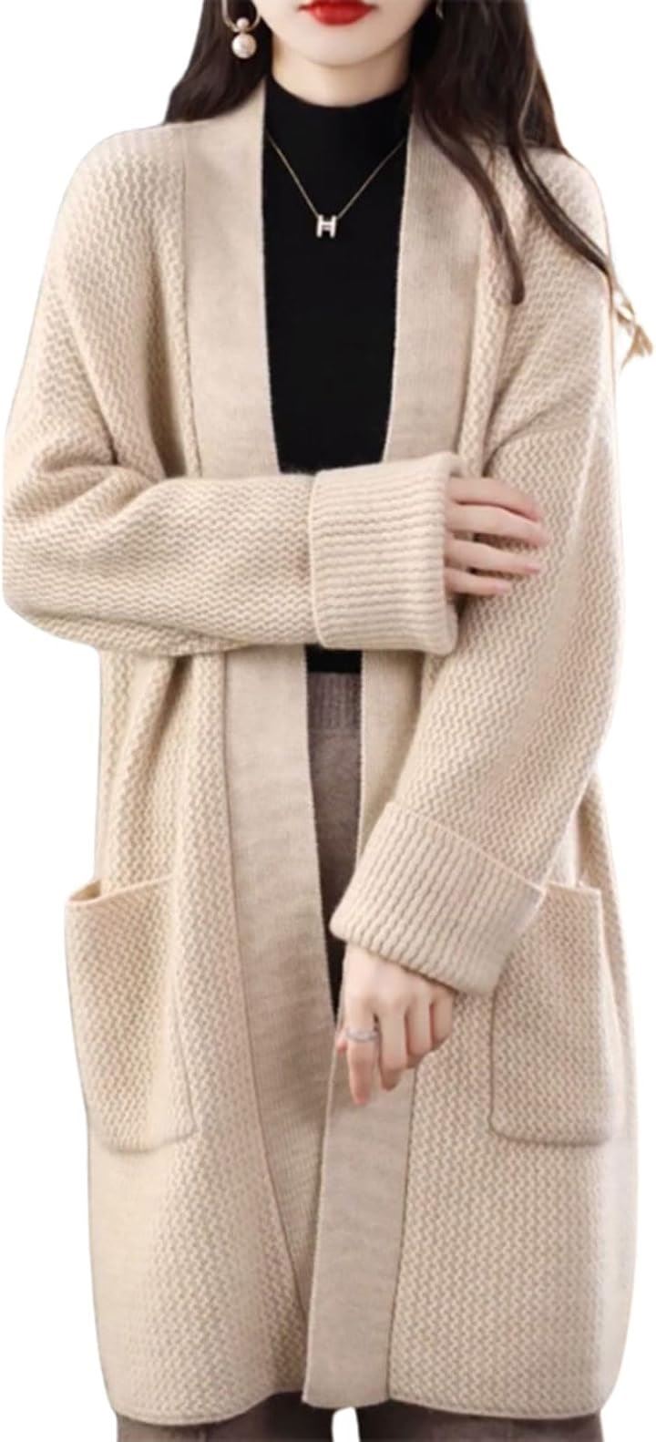 カーディガン ロング ニット コート 冬 アウター レディース 秋 おしゃれ きれいめ 厚手 羽織り シンプル フリーサイズ(ベージュ, Free Size)