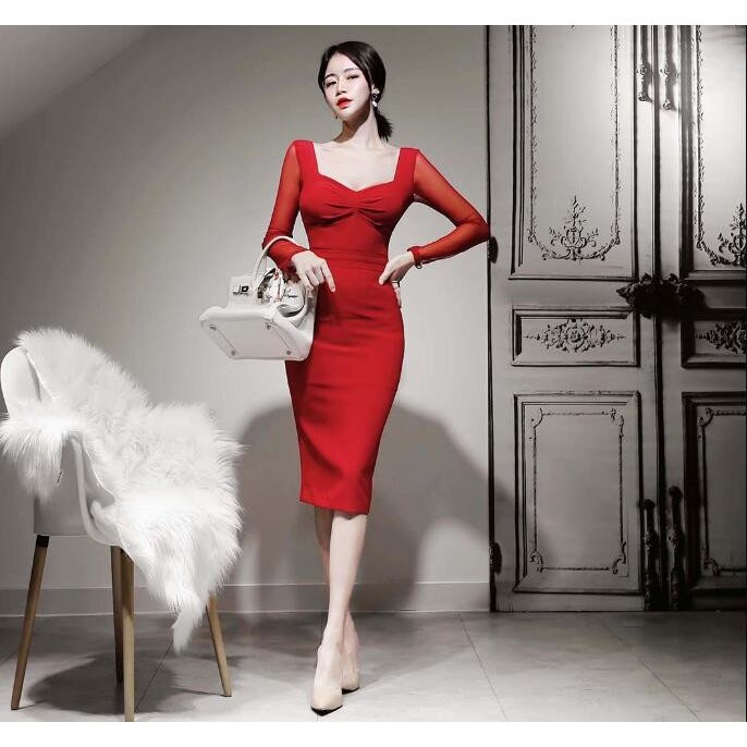新作 タイトワンピース 長袖 レディース 大人 エレガント 春 ワンピース 新版 スタイルアップ
