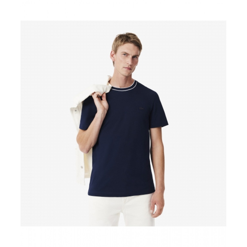 LACOSTE 男性配色ピケTシャツ [ネイビー]