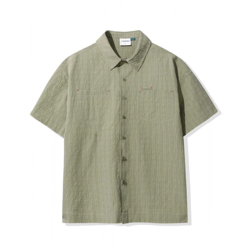 CODEGRAPHY リラックスド グラシス ハンガー リンクルチェックシャツ_カーキベージュ