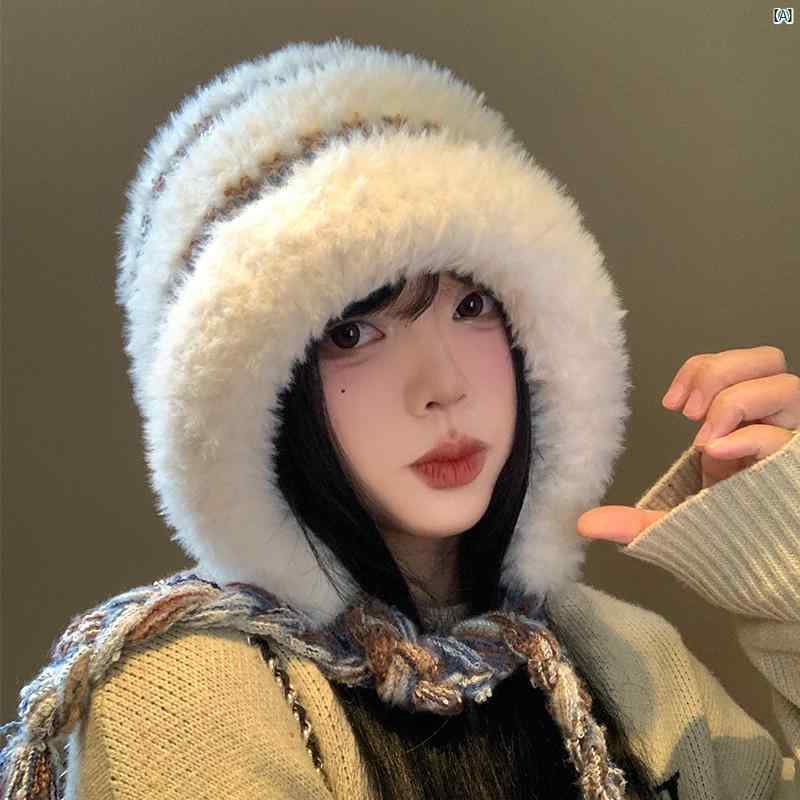 レディースファッション　ファッション小物　オシャレ 秋冬 ストライプ カラー ブロッキング 帽子 韓国 顔 小柄 耳保護 暖かい ニット ウール