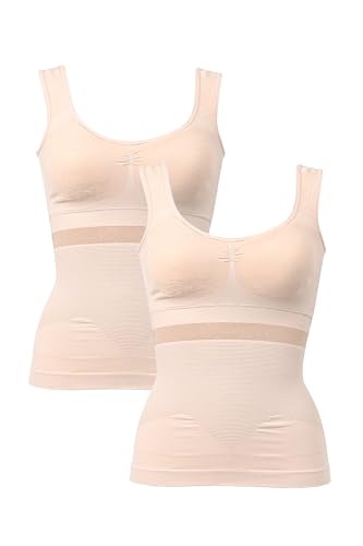 [repose time] 補正下着 お腹 【竹内式腹凹快適ブラシェイパー2枚組】 ノンワイヤー ブラトップ カップ付き インナー レディース ダイエット 着圧 (M, ベージュ)