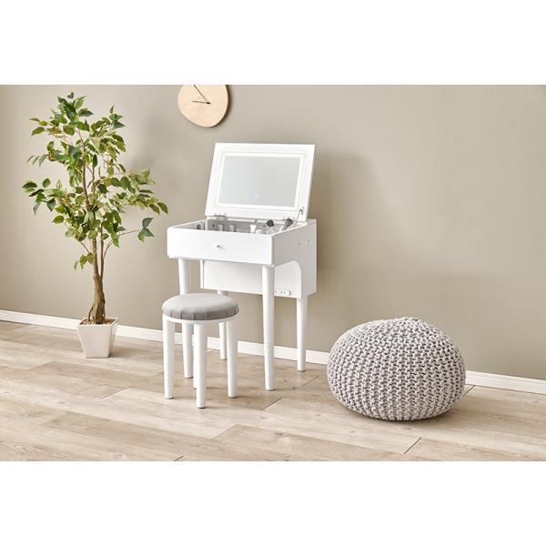 ドレッサー メイクデスク 化粧台 鏡台 おしゃれ かわいい ナチュラルモダン コスメボックス 女優ライト LED照明 スツール付き