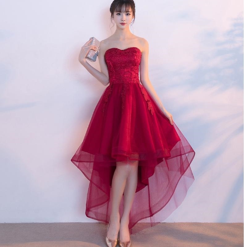 1491. シースルーイレギュラーヘムドレス（レッド）パーティードレス 結婚式 ナイトドレス 2019 春夏 sale 演奏会 二次会