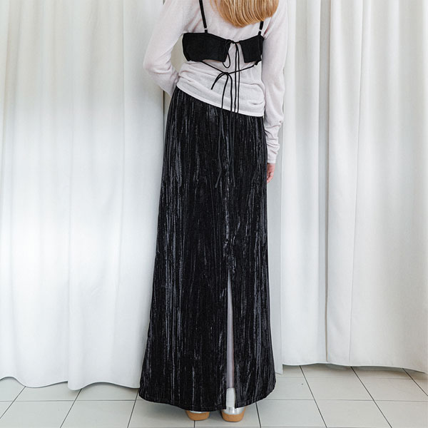 VELVET CREASE MAXI SKIRT (SK-5071)