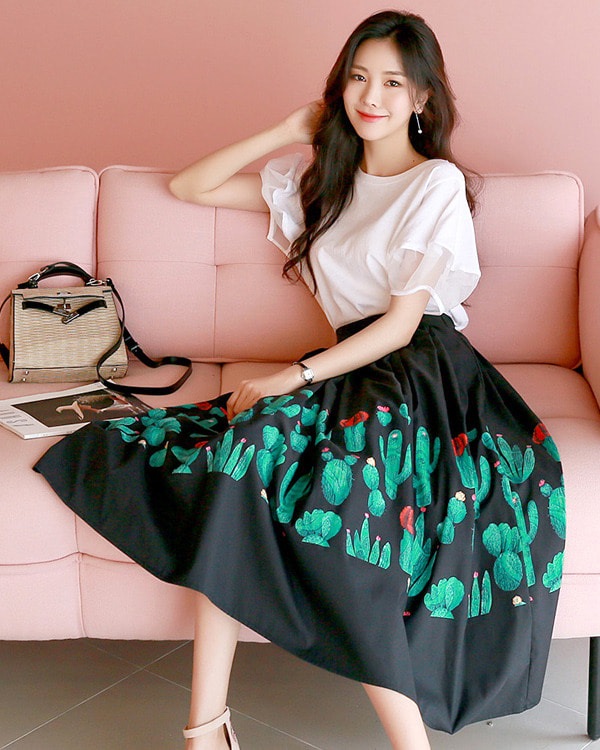 [SHEHJ] ペットメッシュティーシャツサボテンスカートセット