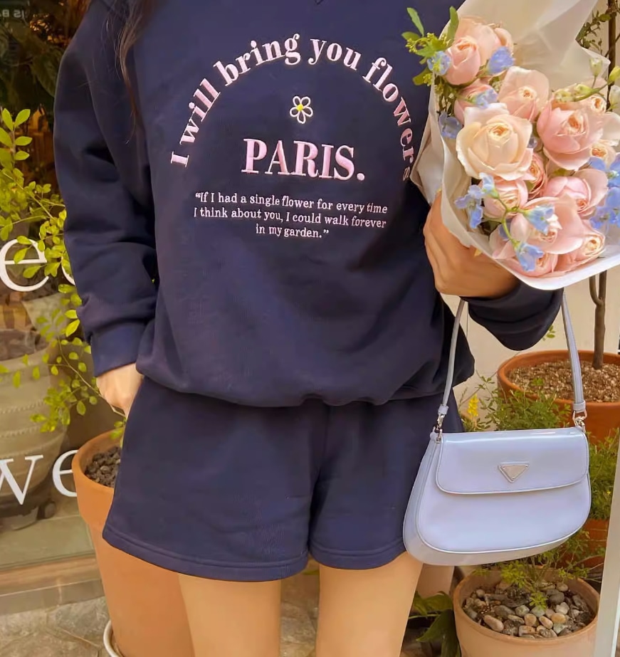 トップス デート モテアイテム セットアップ スウェット ショートパンツ プリント コットン 大人可愛い きれいめ 上品 おしゃれ かっこいい 大人可愛い ラブリー キュート ガーリー クール