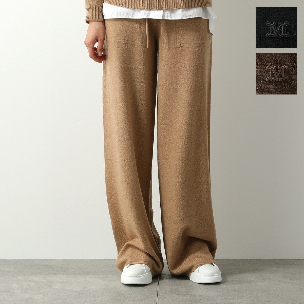 MAX MARA マックスマーラ ニットパンツ PAROLE パロール RINO リノ レディース カシミヤ混ウール ワイド ロゴ刺繍パッチ カラー3色