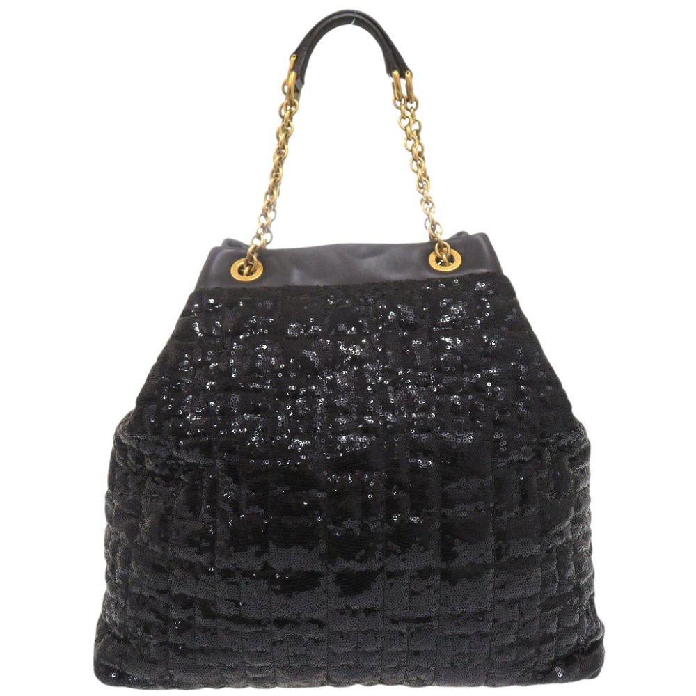 新品同様 ドルチェアンドガッバーナ チェーントートバッグ トートバッグ スパンコール/レザー ブラック 0499【中古】DOLCE&GABBANA レディース