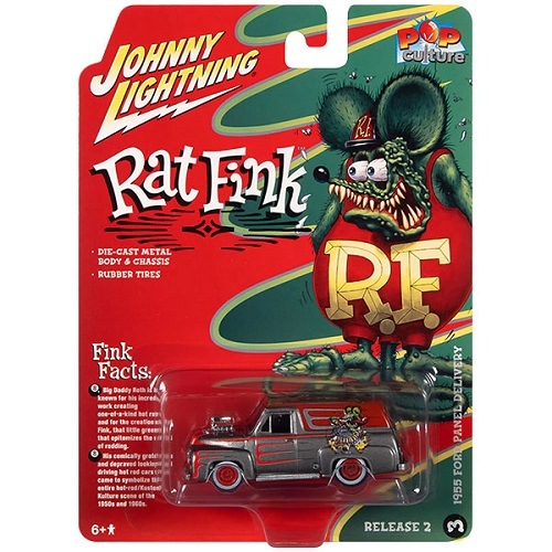 ダイキャストメタル 1:64 Rat Fink 1955 Ford Panel Delivery w/Engine Blower ラットフィンク ミニカー