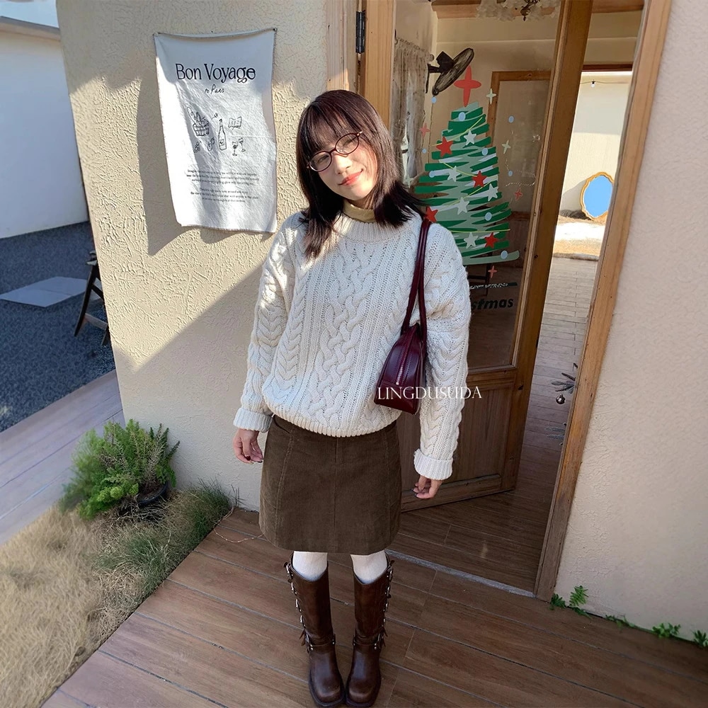 10個セット 2025秋冬カジュアルだるさ風麻花長袖ニットゆったりヘッダーセーター女